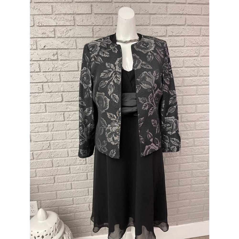 Kasper Women's Black Floral Metallic Jacquard Formal Blazer Size 12P
